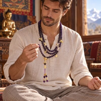 Amethyst Prayer Wheel 108-Bead Mala