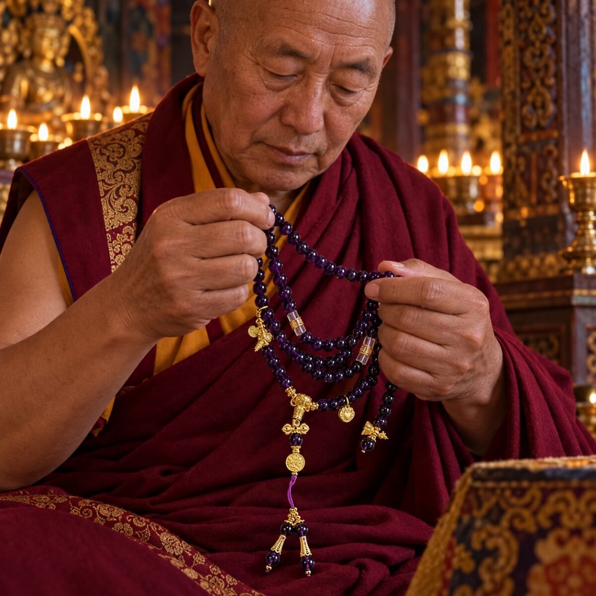 Amethyst Prayer Wheel 108-Bead Mala