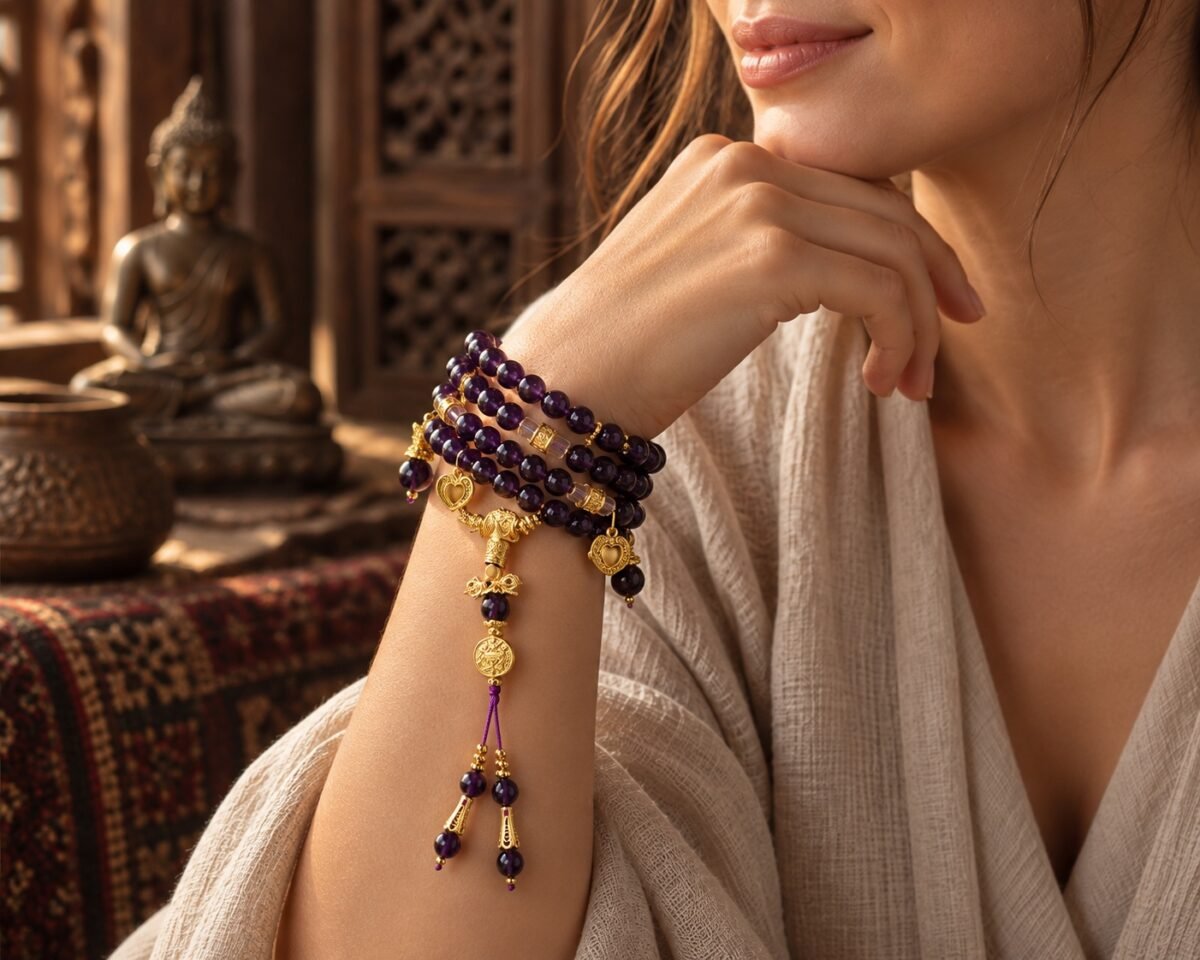 Amethyst Prayer Wheel 108-Bead Mala
