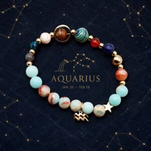 Aquarius Planetary Bracelet with sky-blue, cream, and pale marbled natural-stone beads