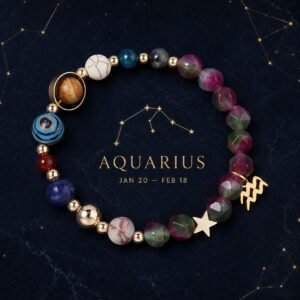 Faceted Bracelet for Aquarius featuring red and green faceted natural-stone beads