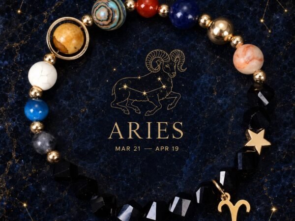 Aries Zodiac Bracelet with glossy black faceted natural-stone beads