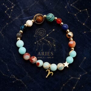 Aries Planetary Bracelet with sky-blue, cream, and pale marbled natural-stone beads