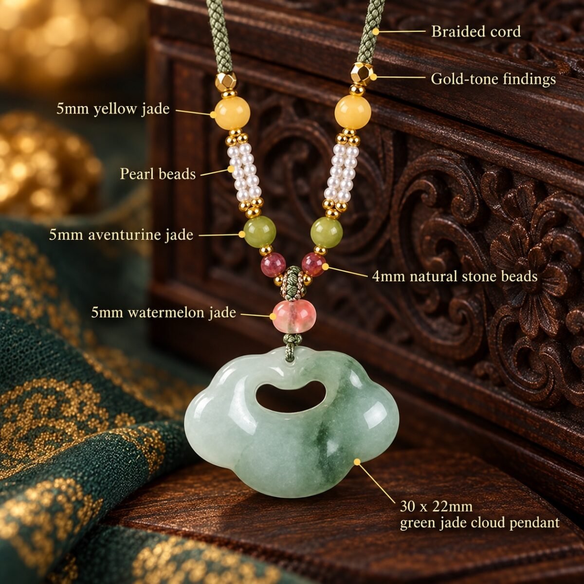 Auspicious Cloud Jade Protection Necklace