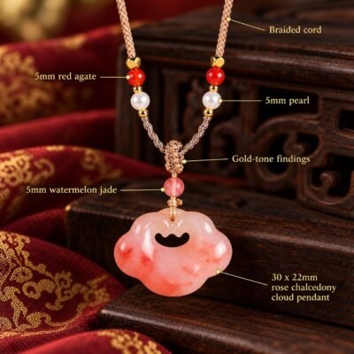 auspicious-cloud-rose-chalcedony-protection-necklace-components Auspicious Cloud Rose Chalcedony Protection Necklace