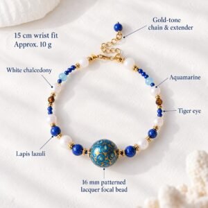 Azure Flow Pearl & Lapis Lacquer Bracelet - Single Wrap