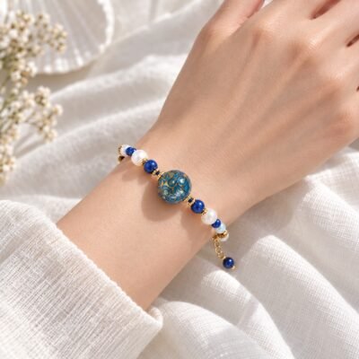 Azure Flow Pearl & Lapis Lacquer Bracelet