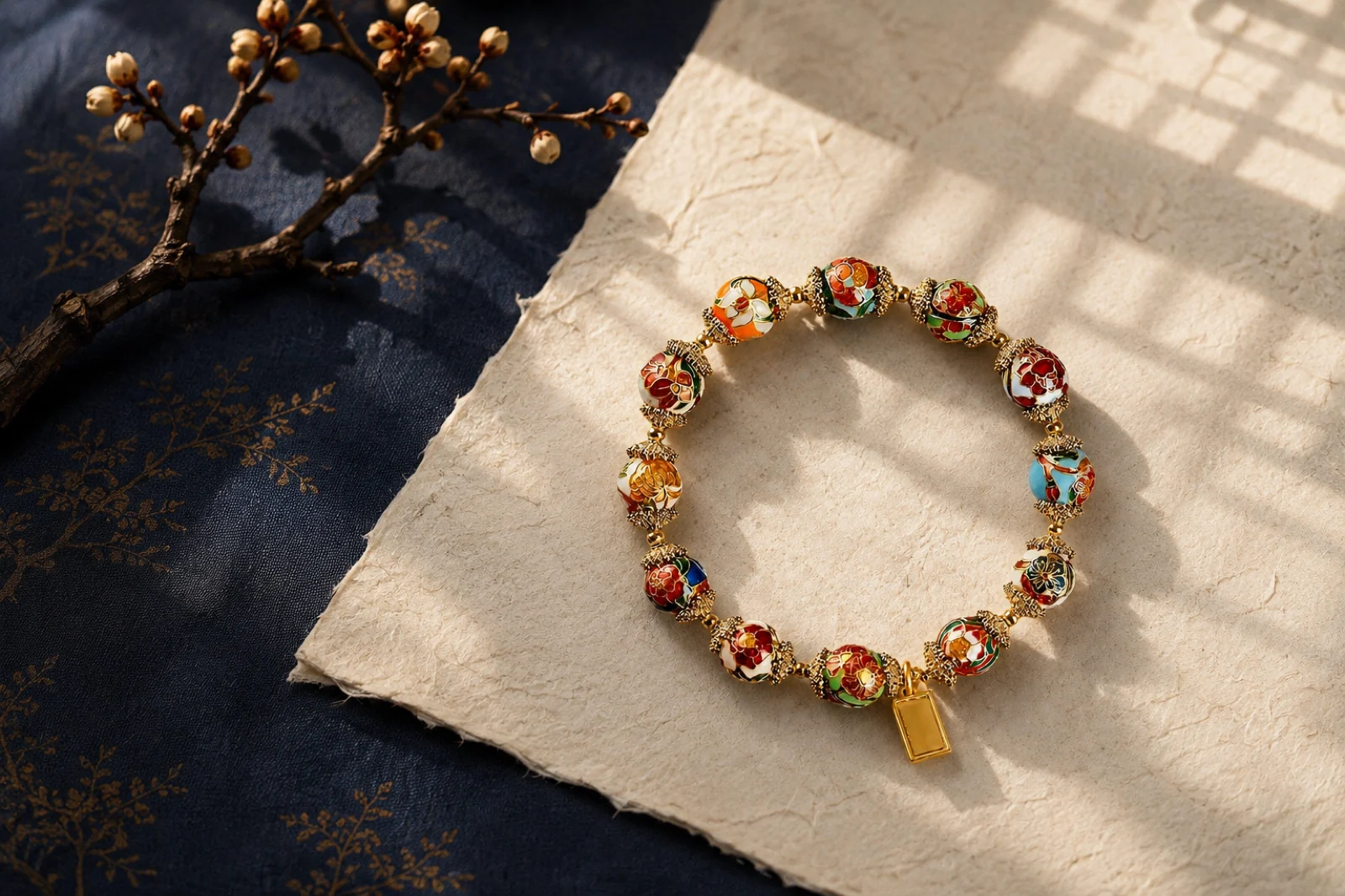 Chinese birth month flowers bracelet with colorful enamel floral beads