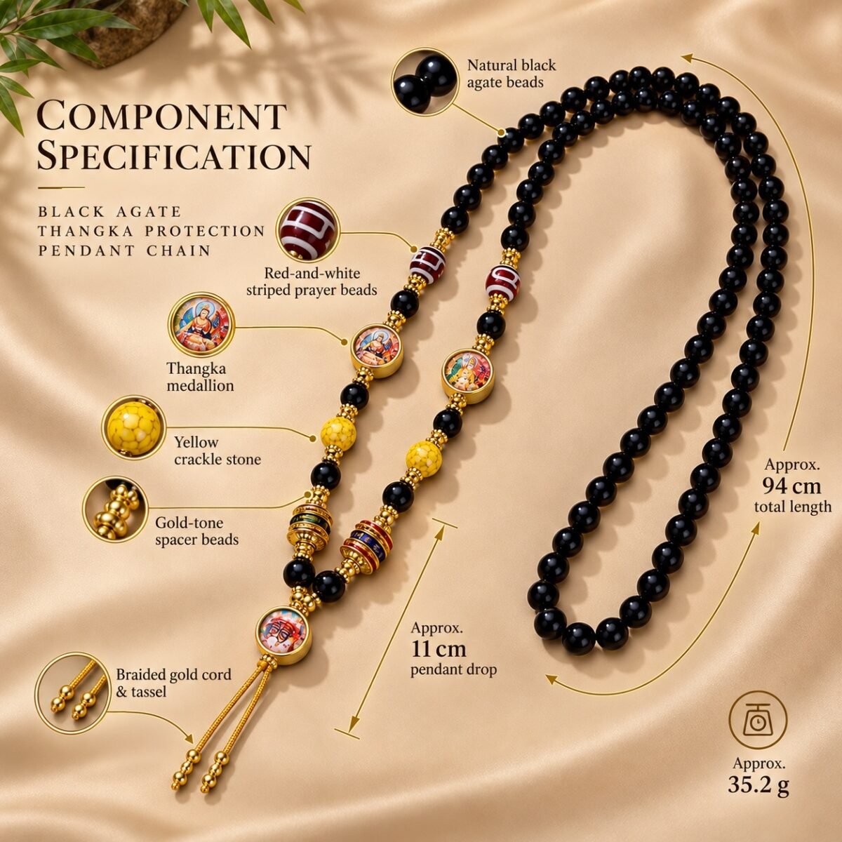 Black Agate Thangka Protection Pendant Chain