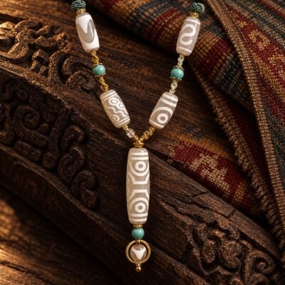 Snowland White Eight-Eye Dzi Necklace