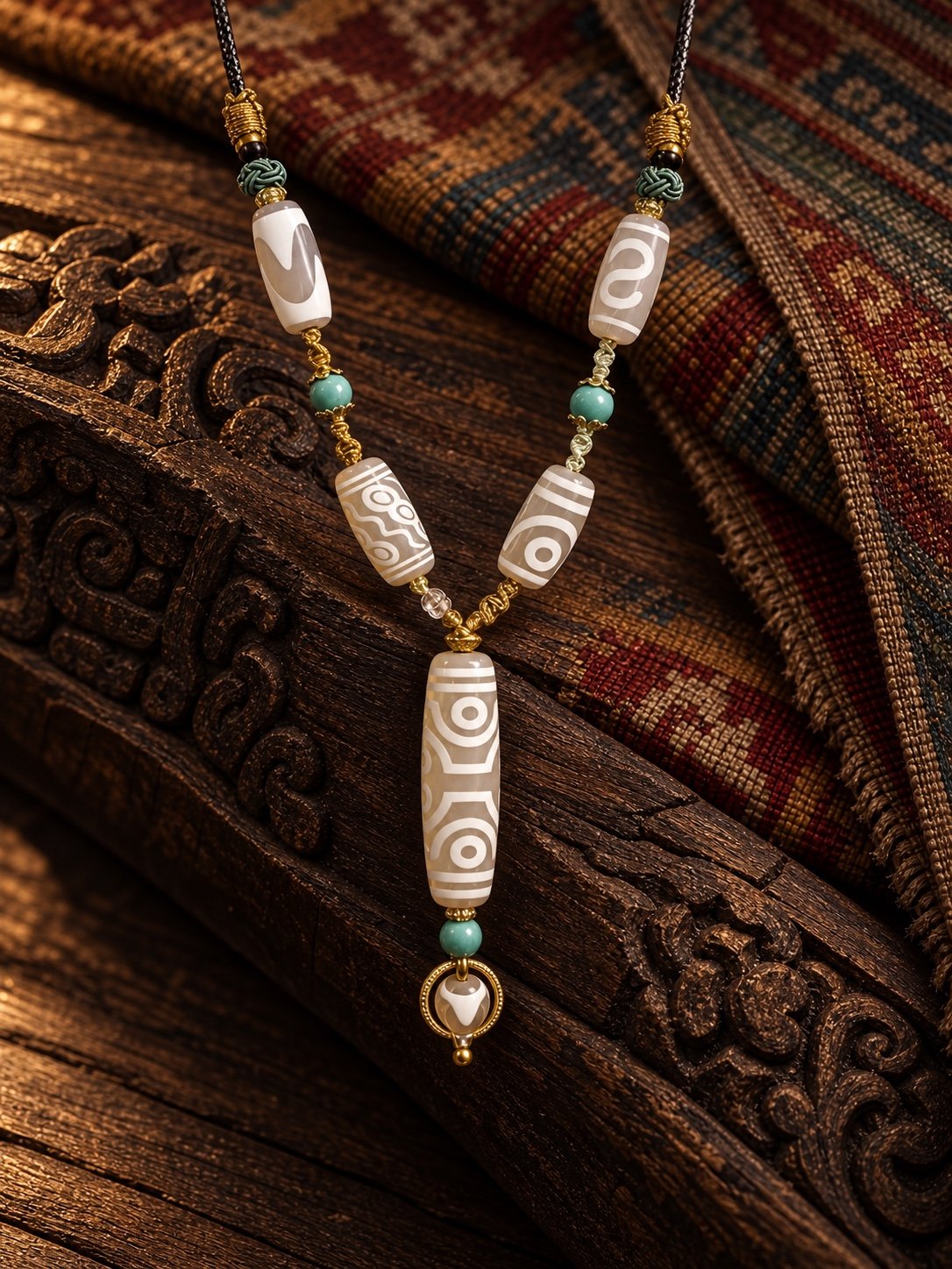 Snowland White Eight-Eye Dzi Necklace