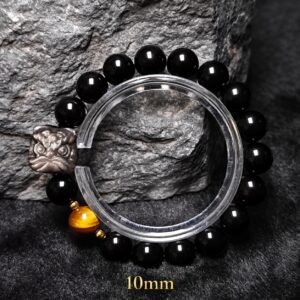Awakened Lion Tiger Eye & Obsidian Protection Bracelet - Black Obsidian Lion + Tiger Eye - 10mm