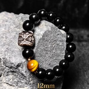 Awakened Lion Tiger Eye & Obsidian Protection Bracelet - Black Obsidian Lion + Tiger Eye - 12mm