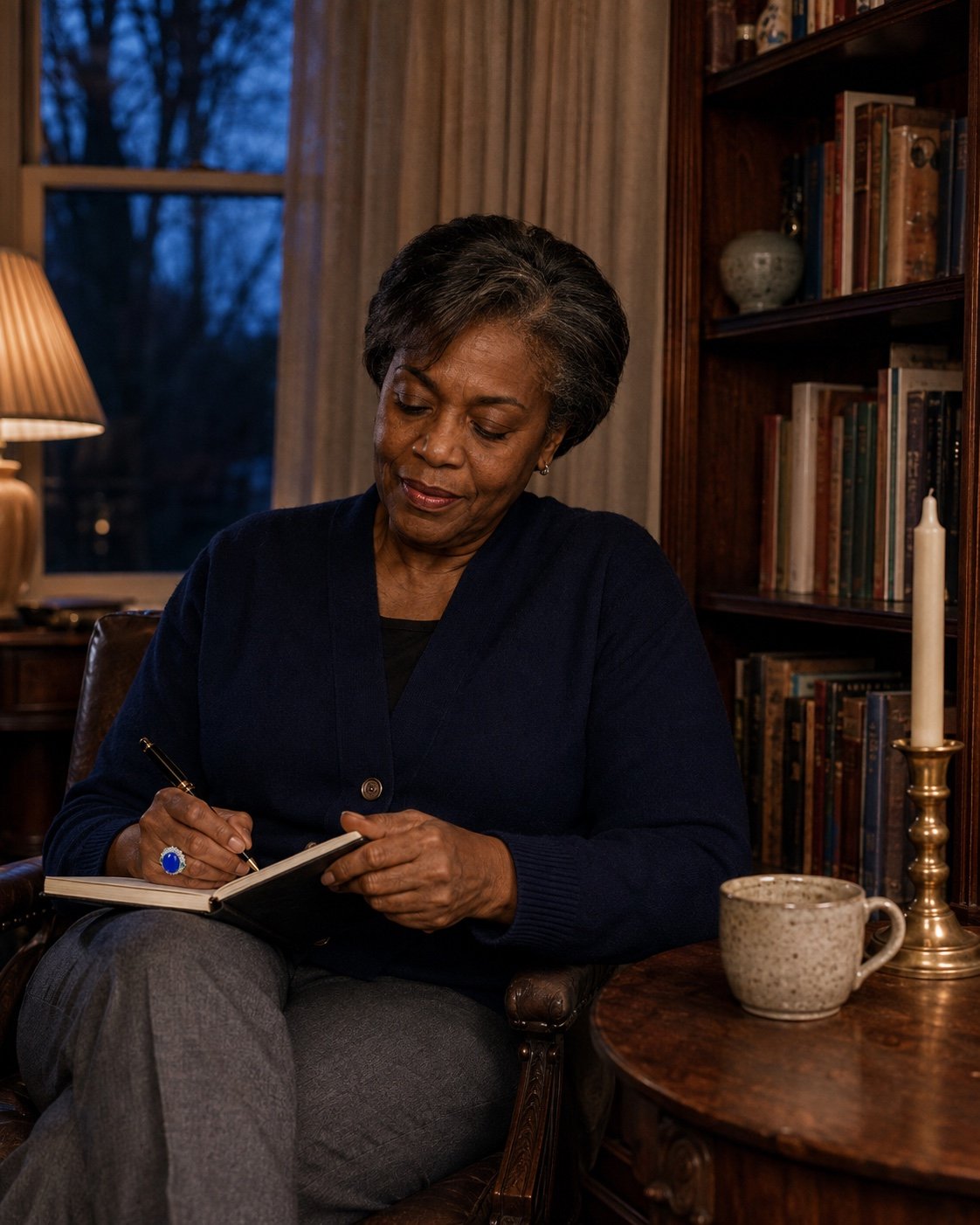 Woman wearing a blue jade ring while writing in a journal