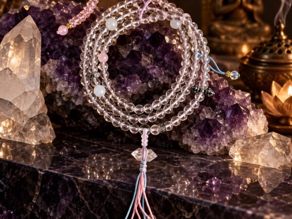 Blush Clear Quartz Tassel Mala