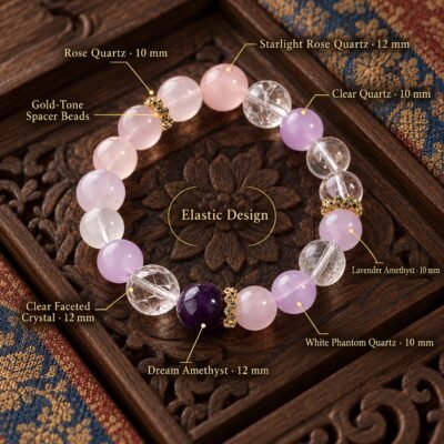 Rose Quartz, Amethyst & Clear Crystal Bow Bracelet