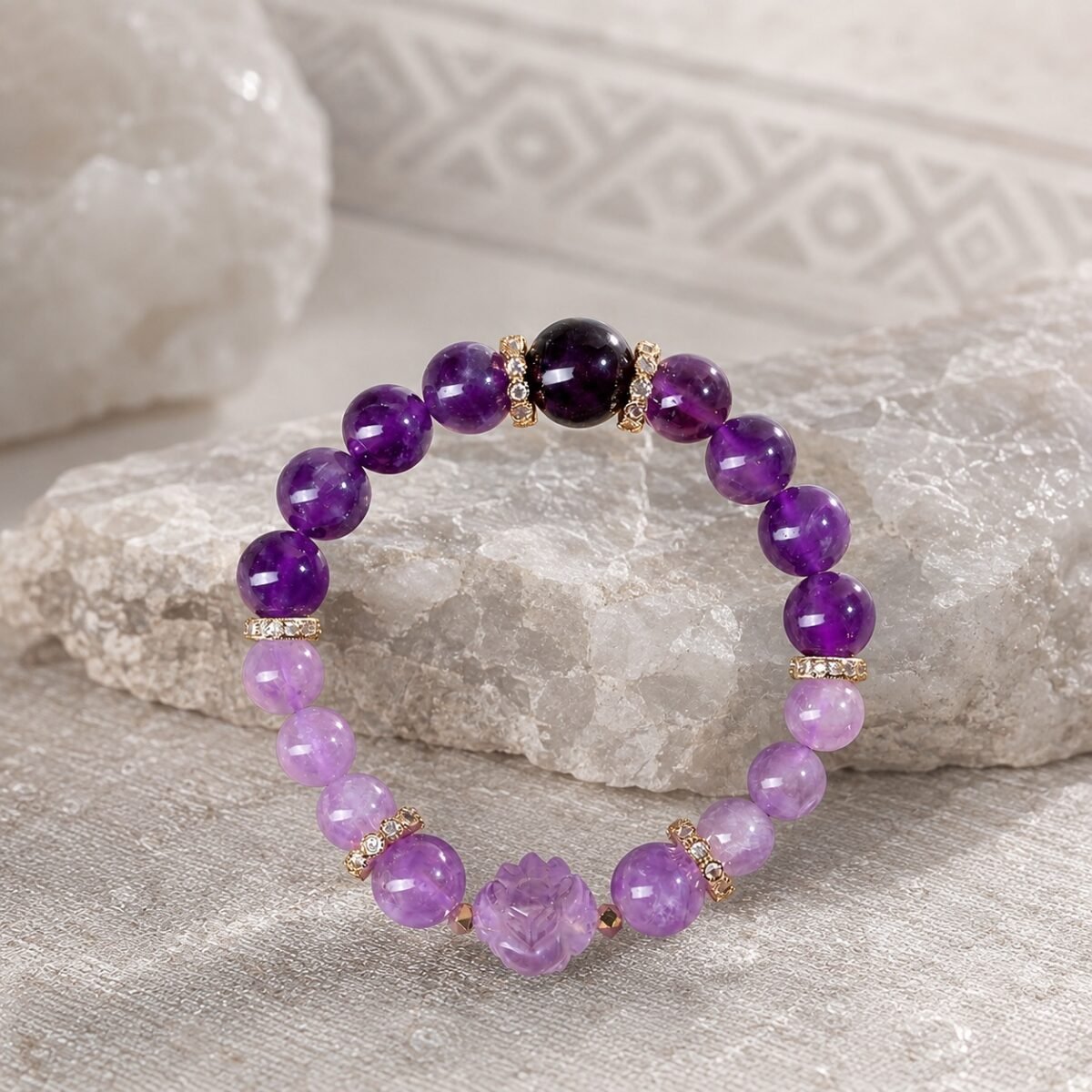 Nine-Tailed Fox Bracelet with Amethyst and Lavender Amethyst Beads