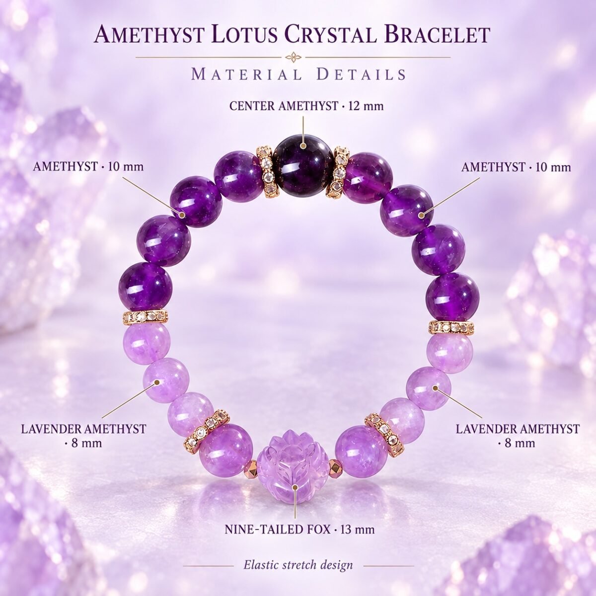 Amethyst Nine-Tailed Fox Crystal Bracelet
