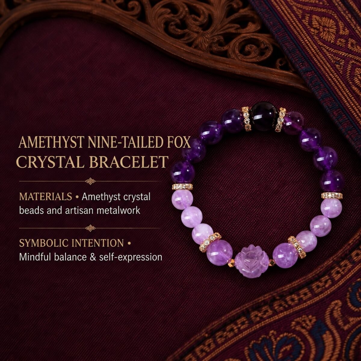Amethyst Nine-Tailed Fox Crystal Bracelet