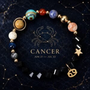 Cancer Zodiac Bracelet with glossy black faceted natural-stone beads