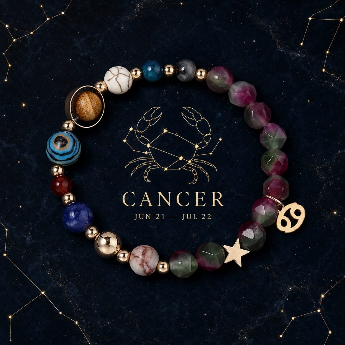 Cancer Vitality Zodiac Faceted Crystal Bracelet