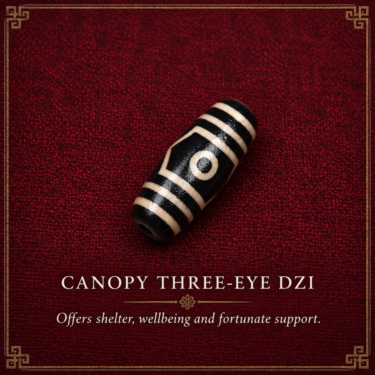 canopy-three-eye-dzi-v2 Tibetan Dzi Bead for DIY Mala — 20 Sacred Motifs