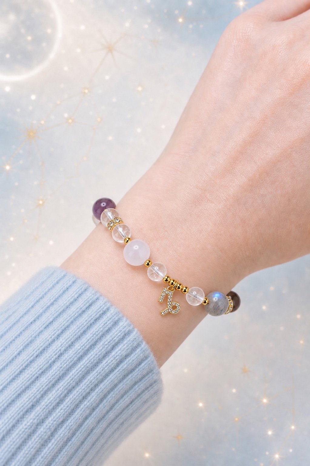 capricorn-03-worn-light-v2 Capricorn Mountain Resolve Zodiac Crystal Bracelet