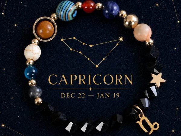 Capricorn Zodiac Bracelet with glossy black faceted natural-stone beads