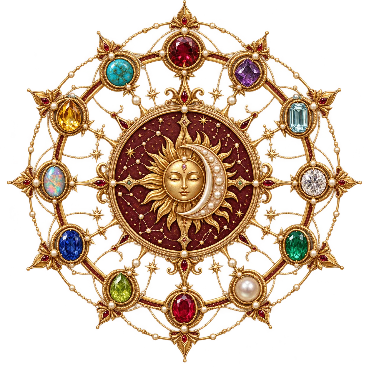 Decorative celestial birthstone wheel