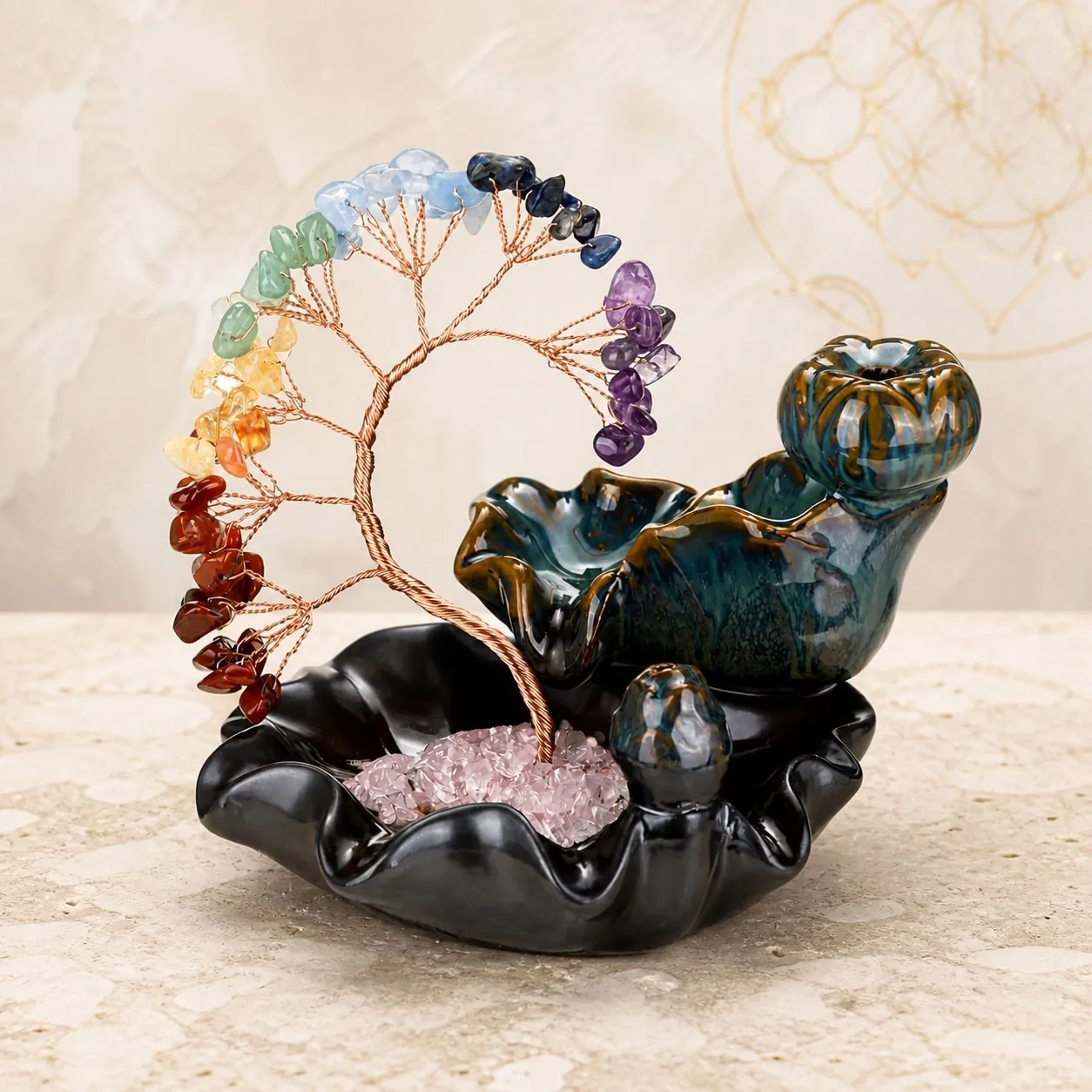Seven Chakra Crystal Tree Backflow Burner