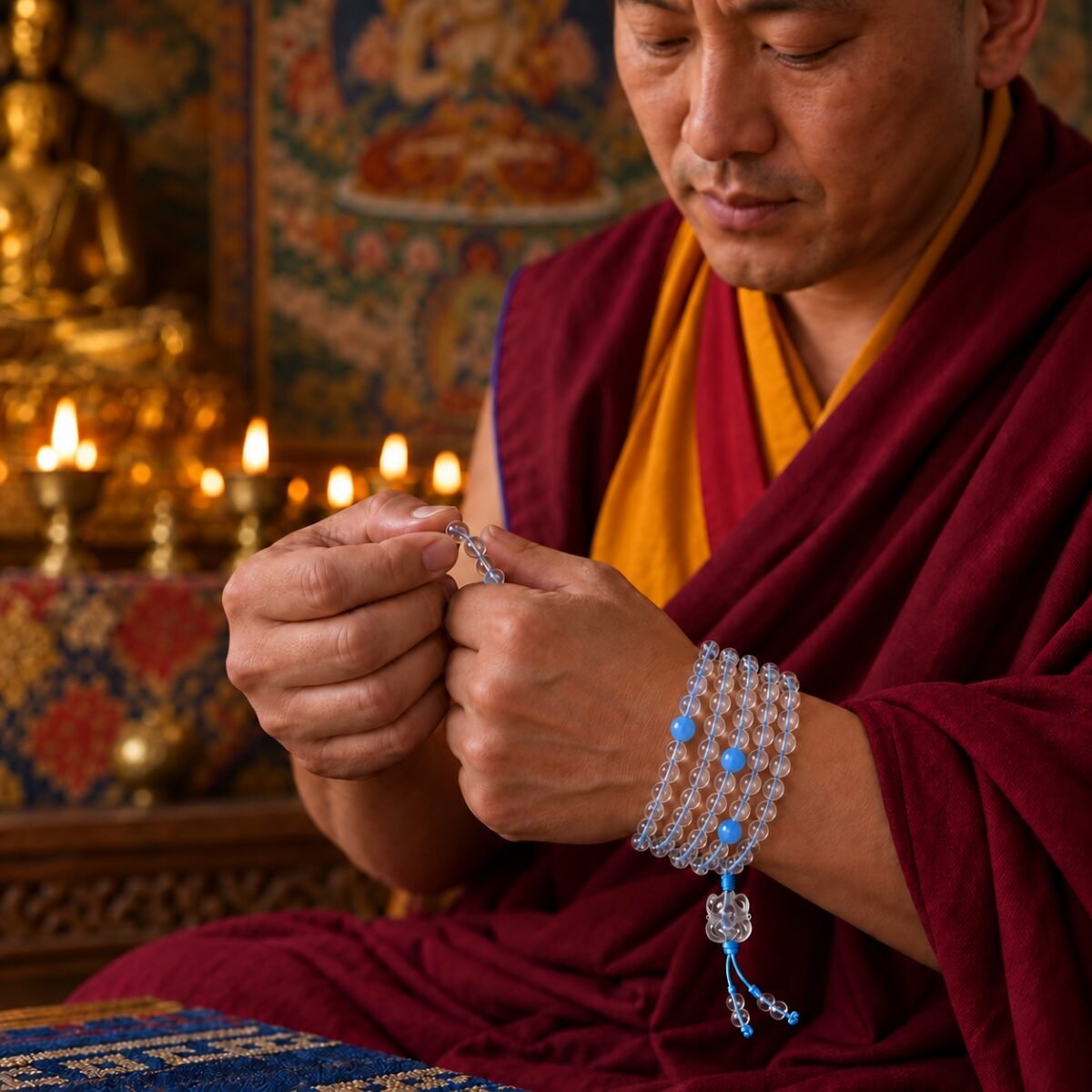 Clear Quartz & Blue Chalcedony Fox Mala
