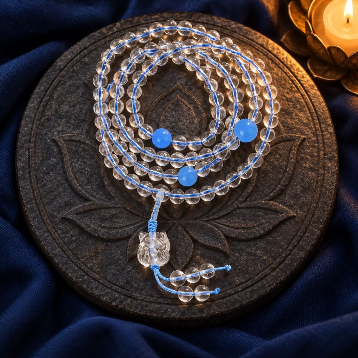 Clear Quartz & Blue Chalcedony Fox Mala