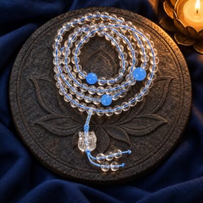 Clear Quartz & Blue Chalcedony Fox Mala
