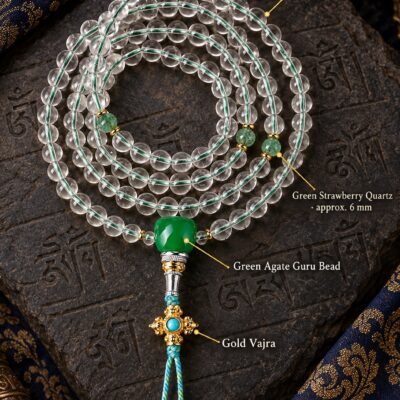 Clear Quartz Green Guru Bead Mala