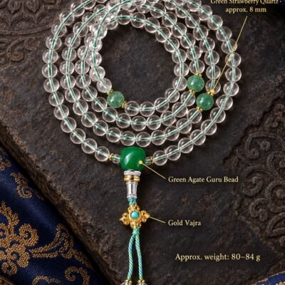 Clear Quartz Green Guru Bead Mala