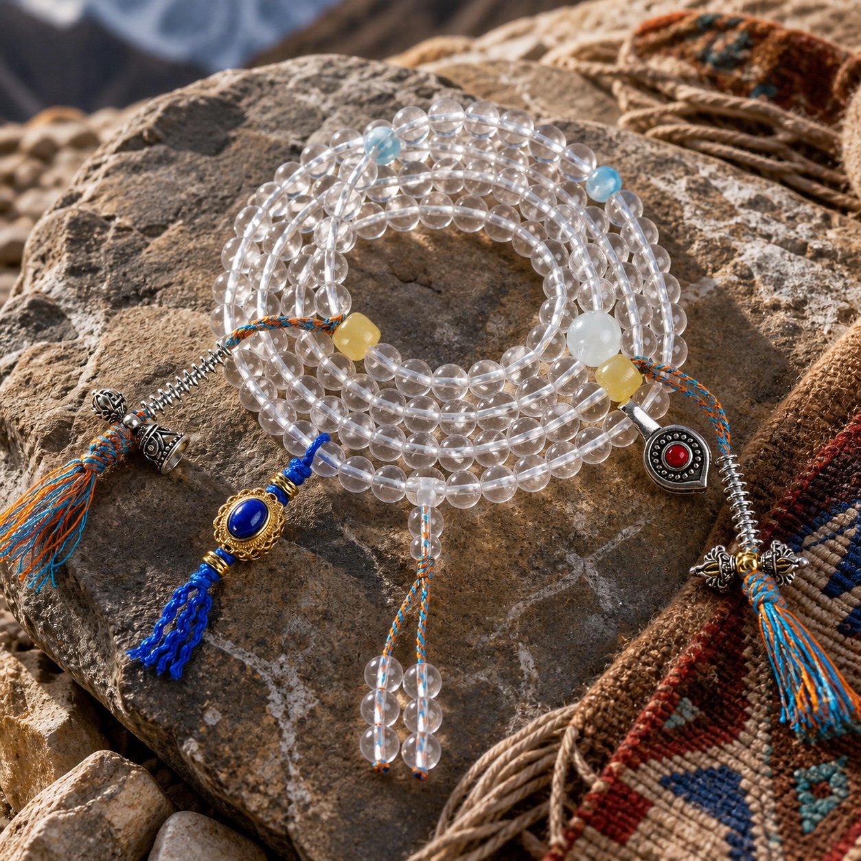 Clear Quartz Tibetan Protection Mala