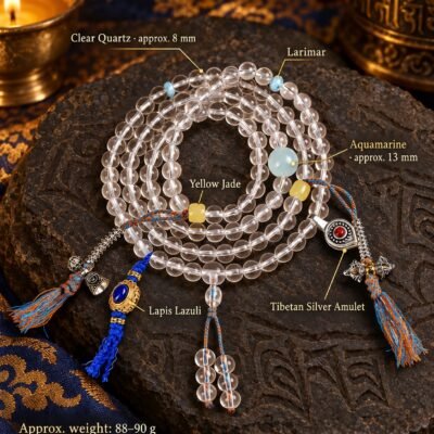 Clear Quartz Tibetan Charm Mala