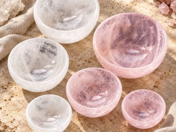 Natural Rose Quartz & Clear Quartz Crystal Cleansing Bowl Collection