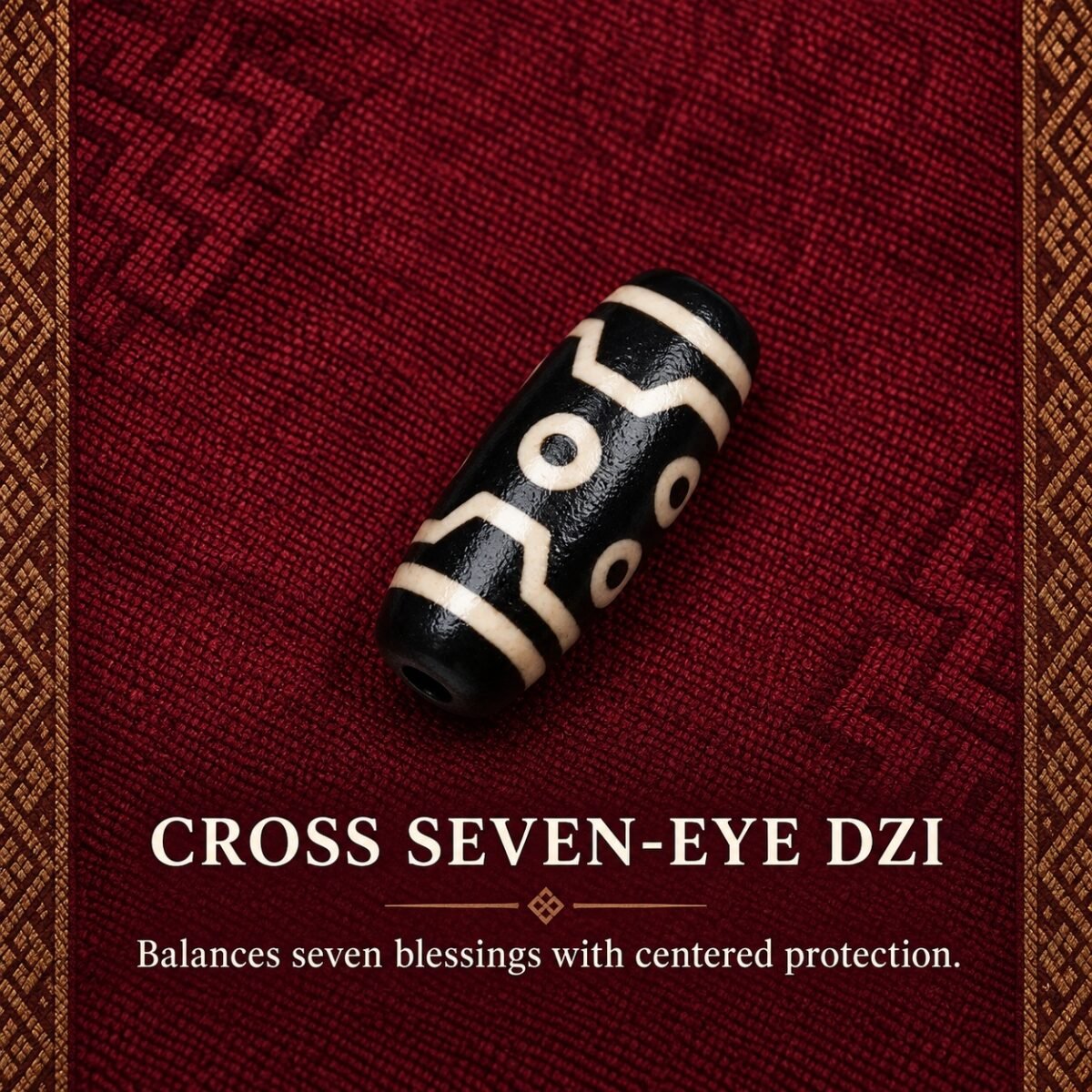 cross-seven-eye-dzi-v2 Tibetan Dzi Bead for DIY Mala — 20 Sacred Motifs