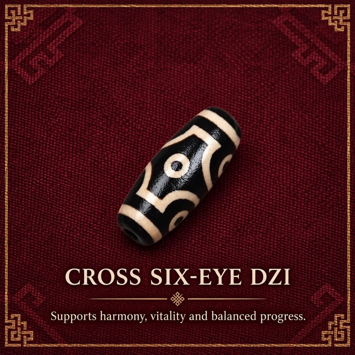 cross-six-eye-dzi-v2 Tibetan Dzi Bead for DIY Mala — 20 Sacred Motifs