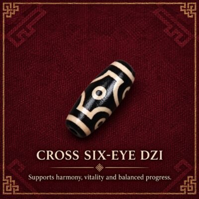 cross-six-eye-dzi-v2 Tibetan Dzi Bead for DIY Mala — 20 Sacred Motifs