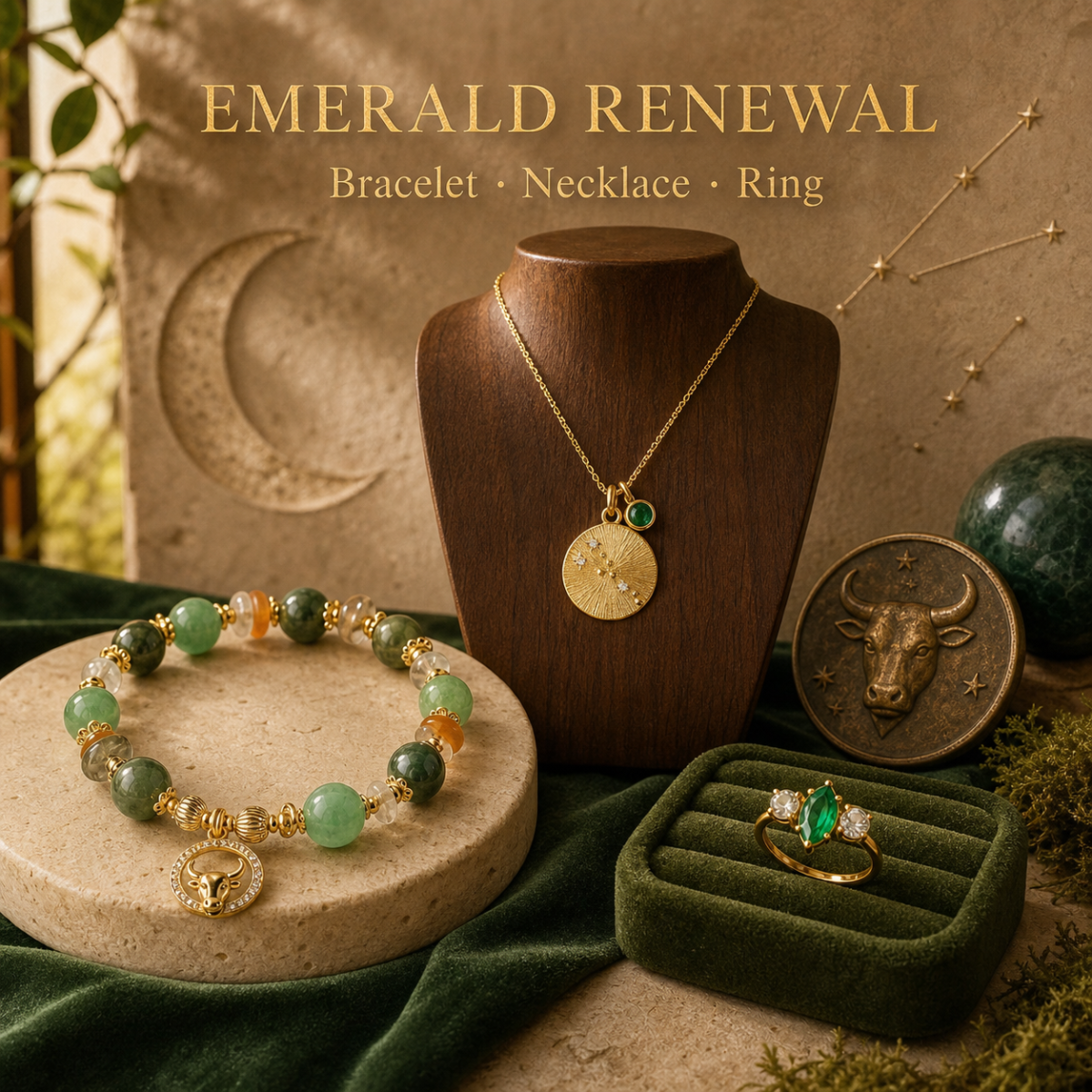 custom-zodiac-jewelry-trio-03-emerald-renewal Custom Zodiac Jewelry Trio — Bracelet, Necklace & Ring Set