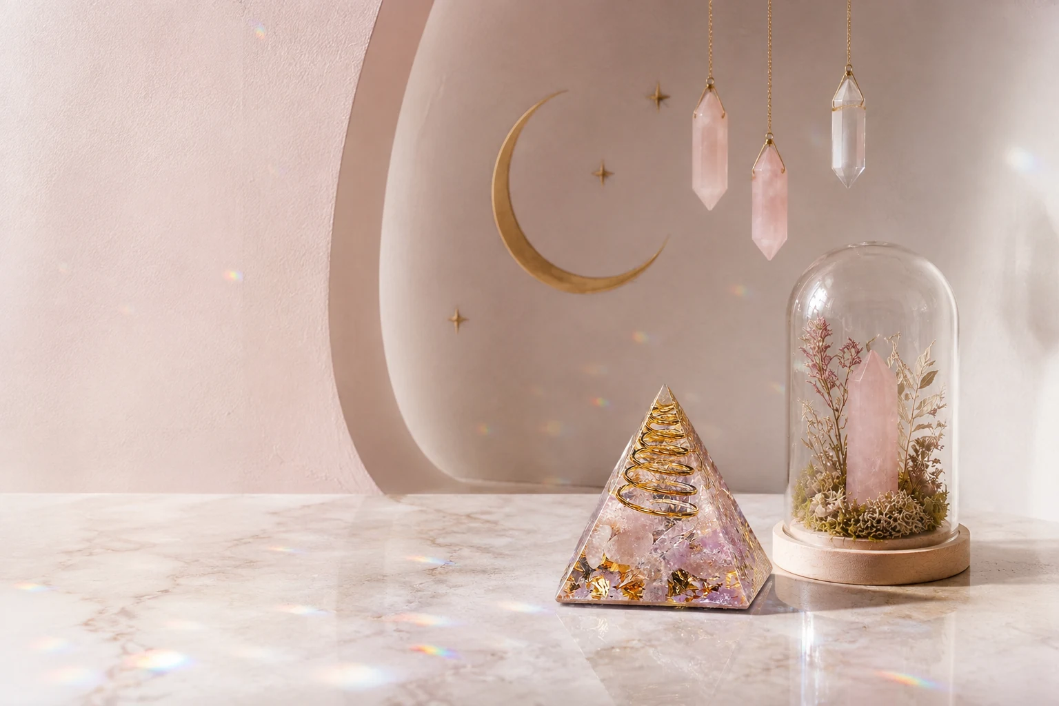 Decorative accessories with crystal pyramid and garden dome