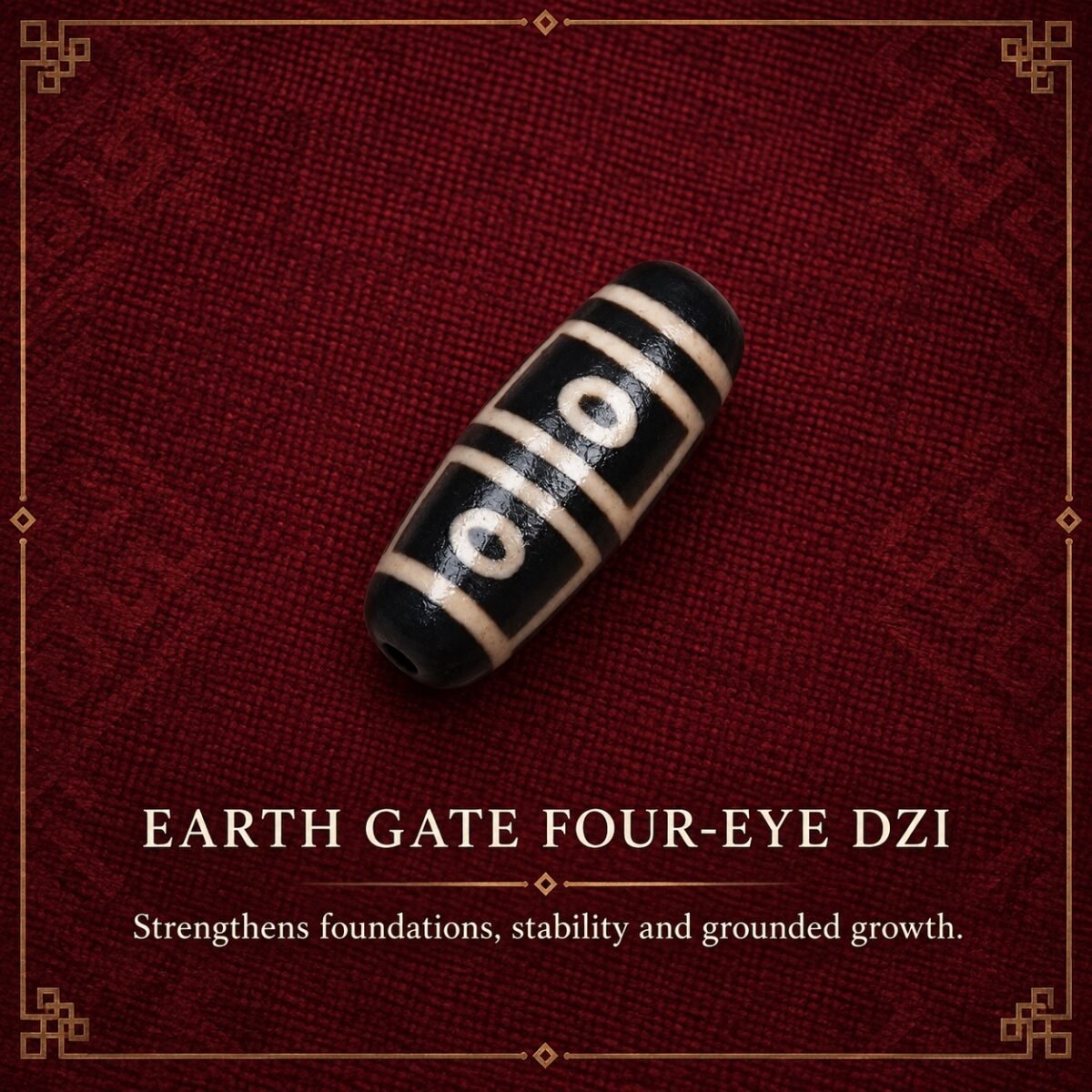 earth-gate-four-eye-dzi-v2 Tibetan Dzi Bead for DIY Mala — 20 Sacred Motifs