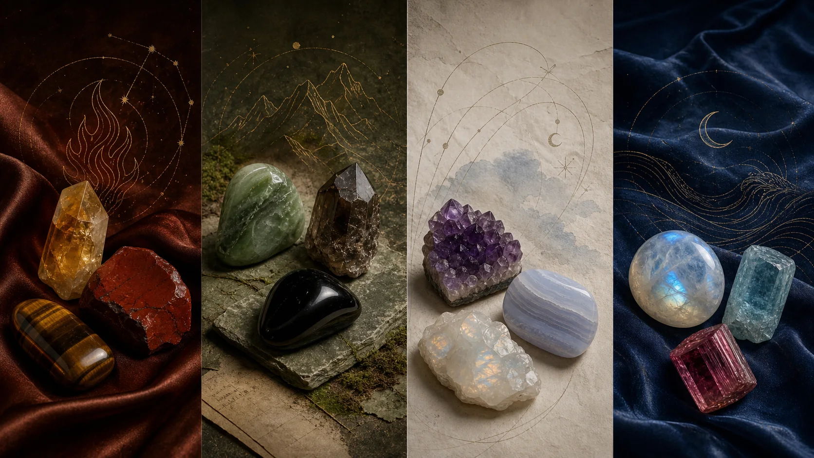 Fire, Earth, Air and Water crystal palettes