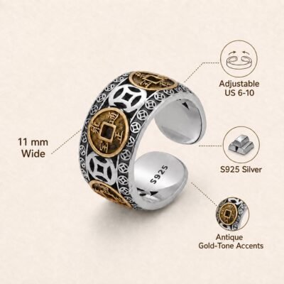 Five Emperor Coin Adjustable Ring