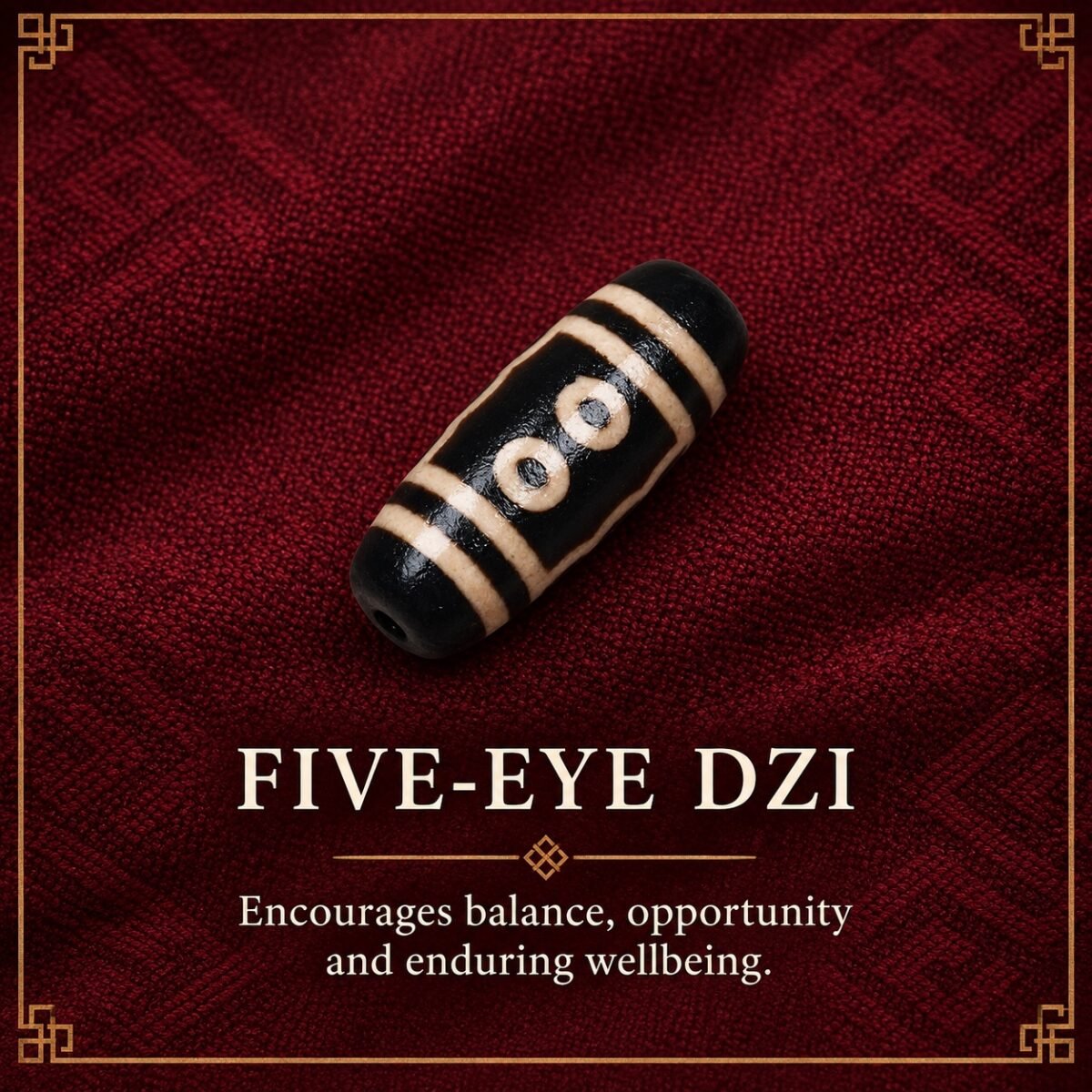 five-eye-dzi-v2 Tibetan Dzi Bead for DIY Mala — 20 Sacred Motifs
