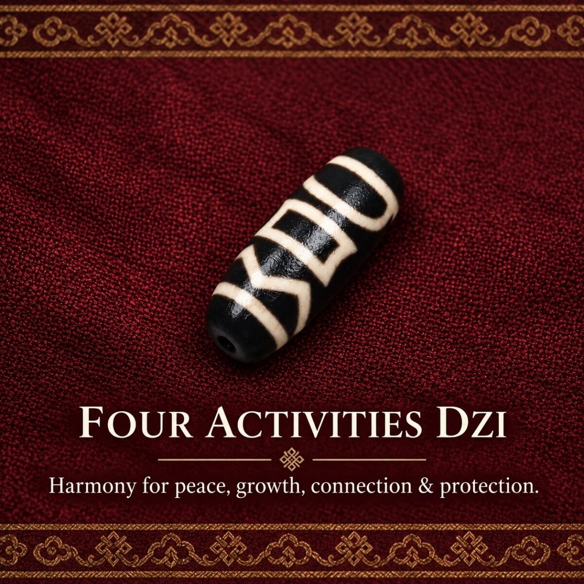 four-activities-dzi-v2 Tibetan Dzi Bead for DIY Mala — 20 Sacred Motifs