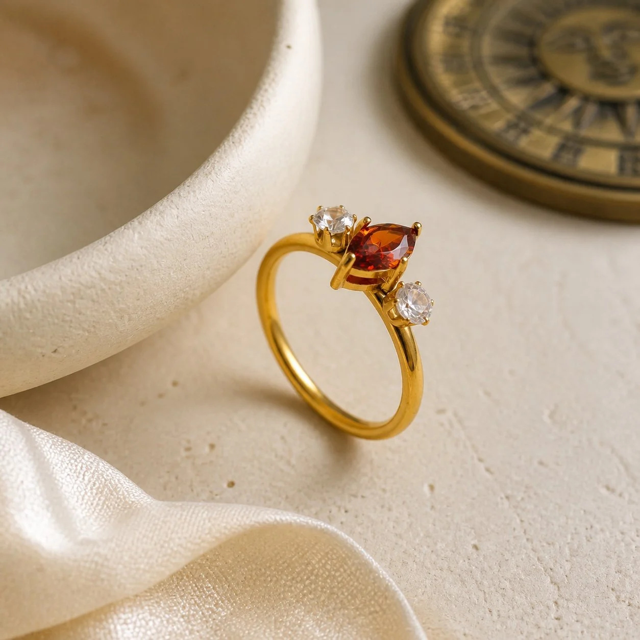 Gold Birthstone Marquise Trio Ring