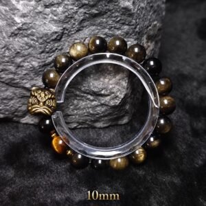 Awakened Lion Tiger Eye & Obsidian Protection Bracelet - Gold Sheen Obsidian Lion + Tiger Eye - 10mm